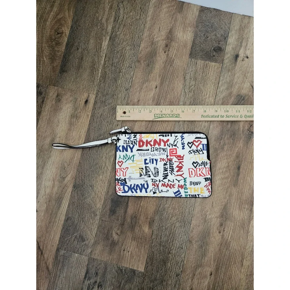 DKNY Graffiti Print Wristlet Pouch White Multicolor Street Art Zip Clutch Bag